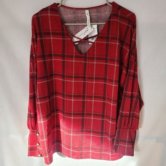 NY Collection women's plus size long sleeve  plaid top, size 1X - Picture 2 of 6